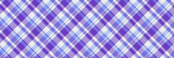 Table cloth plaid check pattern, scrap textile fabric tartan. Wide background seamless vector texture in violet and light colors.