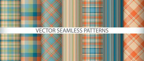 Set textile pattern check. Background plaid fabric. Texture vector tartan seamless.