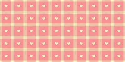 Gingham pattern with hearts. Seamless tartan vichy check plaid for gift card, wrapping paper, invitation on Valentines Day print vector
