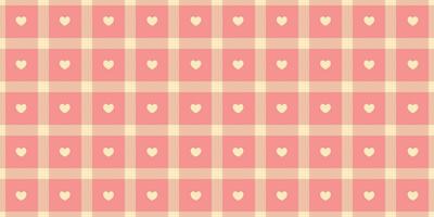 Gingham pattern with hearts. Seamless tartan vichy check plaid for gift card, wrapping paper, invitation on Valentines Day print vector