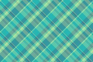 Home textile plaid background, silk texture seamless pattern. Custom vector check fabric tartan in teal and cyan colors.