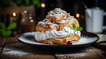 AI generated Creamy pastry with puff cream AI Generative photo