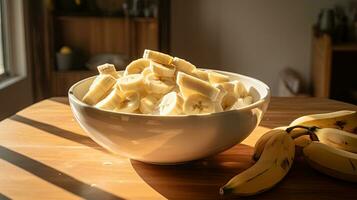 AI generated Banana slice on the bowl with light exposure AI Generative photo