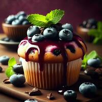 AI generated Delicious blue berry cup cake AI Generative photo