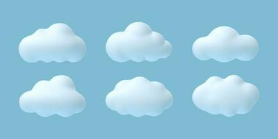 3d nubes blanco dibujos animados nube en verano, primavera azul cielo, mullido cúmulo formas resumen globo elementos aislado vector conjunto