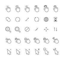 hacer clic cursor iconos computadora haciendo clic puntero icono flecha y mano, web firmar Internet globo, cargando reloj de arena, toque aplicación, interfaz herramientas. vector conjunto