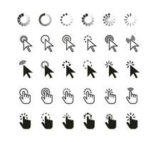 Pointer click cursor icon. Web outline pictogram cursors arrow, computer hand, finger and wait loading circle symbol. Digital website tools. Vector set