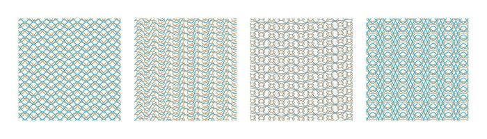 Guilloche grid. Seamless banknote line backgrounds, abstract watermark certificate or voucher textures. Vector security patterns with editable strokes