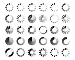 Loading icons. Load progress circle, loader ui indicator. Upload sign, download process round interface button. Circular status reloading bar vector set