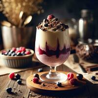 AI generated Smoothie dessert with chocolate topping AI Generative photo