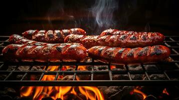 AI generated Grilled sausage with fire burning AI Generative photo