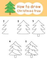 How to draw christmas tree for coloring book and education. Vector illustration