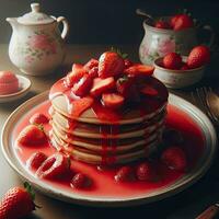 AI generated Strawberry pancake with light exposure AI Generative photo