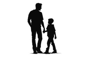 Dad with son black Silhouette Vector free
