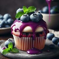 AI generated Cup cake with blueberry topping AI Generative photo