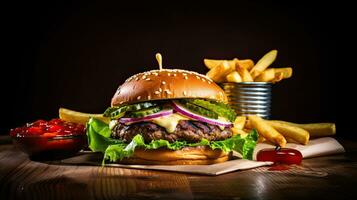 AI generated Delicious and juicy beef burger on the table AI Generative photo