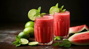 ai generado Fresco sandía jugo con menta hoja ai generativo foto