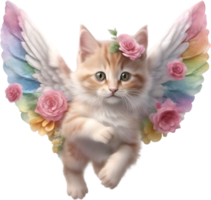 AI generated Watercolor cat cupid. Ai-Generated. png