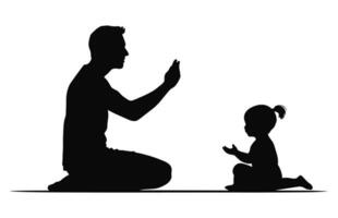 A Father with Child Silhouette Vector, Dad and Baby black Clipart vector