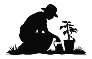 un jardinería silueta, un jardinero negro vector aislado en un blanco antecedentes