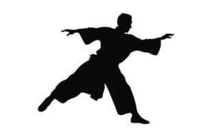 A Tai Chi Pose black Silhouette Vector isolated on a white background