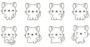 Kawaii cat set coloring animals collection vector