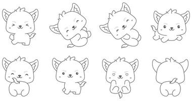 Kawaii wolf set coloring animals collection vector