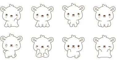 Kawaii bear set coloring animals collection vector