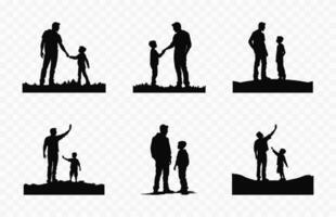 Father with Son Silhouettes Set, Dad and boy black vector silhouette Bundle