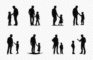 Father with Son Silhouettes Set, Dad and boy black vector silhouette Bundle