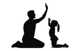 A Father with Child Silhouette Vector, Dad and Baby black Clipart vector