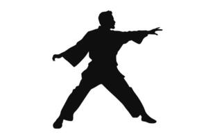 A Tai Chi Pose black Silhouette Vector isolated on a white background