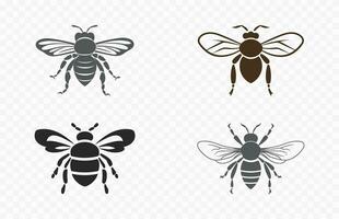 Flying honey Bee silhouettes Set, Bee Silhouette vector Bundle on white background