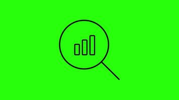 monochrome la perspective se déchaîner connaissances avec 4k vidéo mouvement graphique isolé noir grossissant verre et Les données une analyse icône sur vert écran Contexte. statistique, publicité, analyse, video