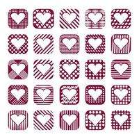 Flat design style Heart icon set, vector illustration isolated on white background.