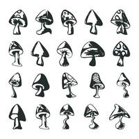 Set of different mushroom icon silhouettes isolated on a white background Vector illustration.