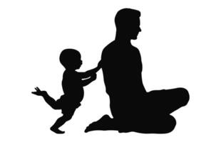 Father with Child Black Silhouette Vector free