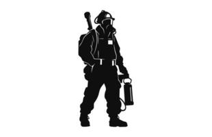 A Firefighter black silhouette vector isolated on a white background