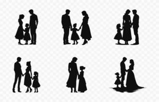 Set of Family Silhouettes Vector, Parent and children black Silhouette Clipart Bundle vector