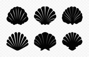 Clam black silhouette Bundle, Set of Seashell Silhouettes vector
