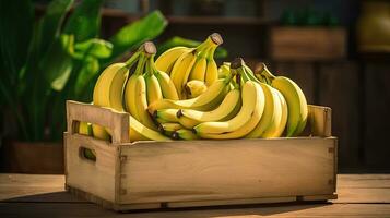 AI generated Sweet banana on the wooden box AI Generative photo