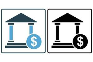 bank icon. bank building with dollar. icon related to finance. solid icon style. element illustration vector