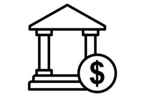 bank icon. bank building with dollar. icon related to finance. line icon style. element illustration vector