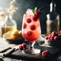 AI generated Raspberry cocktail on the table AI Generative photo