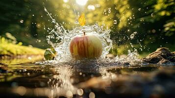 AI generated Fresh apple with water splash AI Generative photo