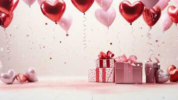 AI generated Luxury gift box with heart balloon AI Generative photo