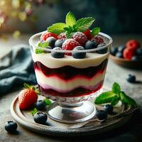 AI generated Delicious berry pudding with light exposure AI Generative photo