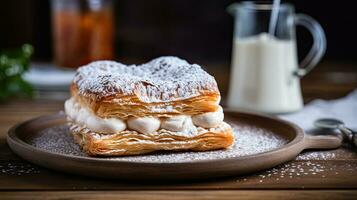 ai generado cremoso Pastelería con soplo crema ai generativo foto