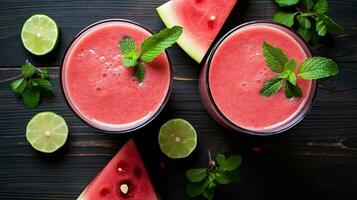 AI generated Fresh watermelon juice with mint leaf AI Generative photo