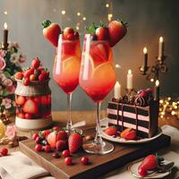 AI generated Strawberry cocktail with chocolate cake AI Generative photo